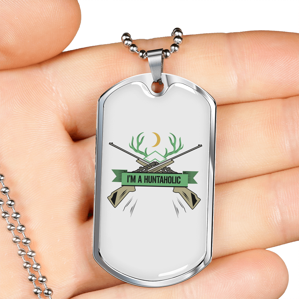 Huntaholic Hunting Necklace Stainless Steel or 18k Gold Dog Tag 24"-Express Your Love Gifts