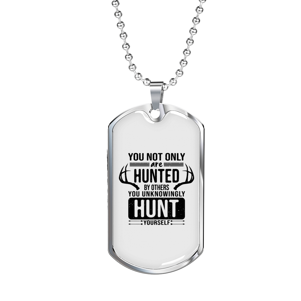 Hunted Hunt Hunting Necklace Stainless Steel or 18k Gold Dog Tag 24" Chain-Express Your Love Gifts
