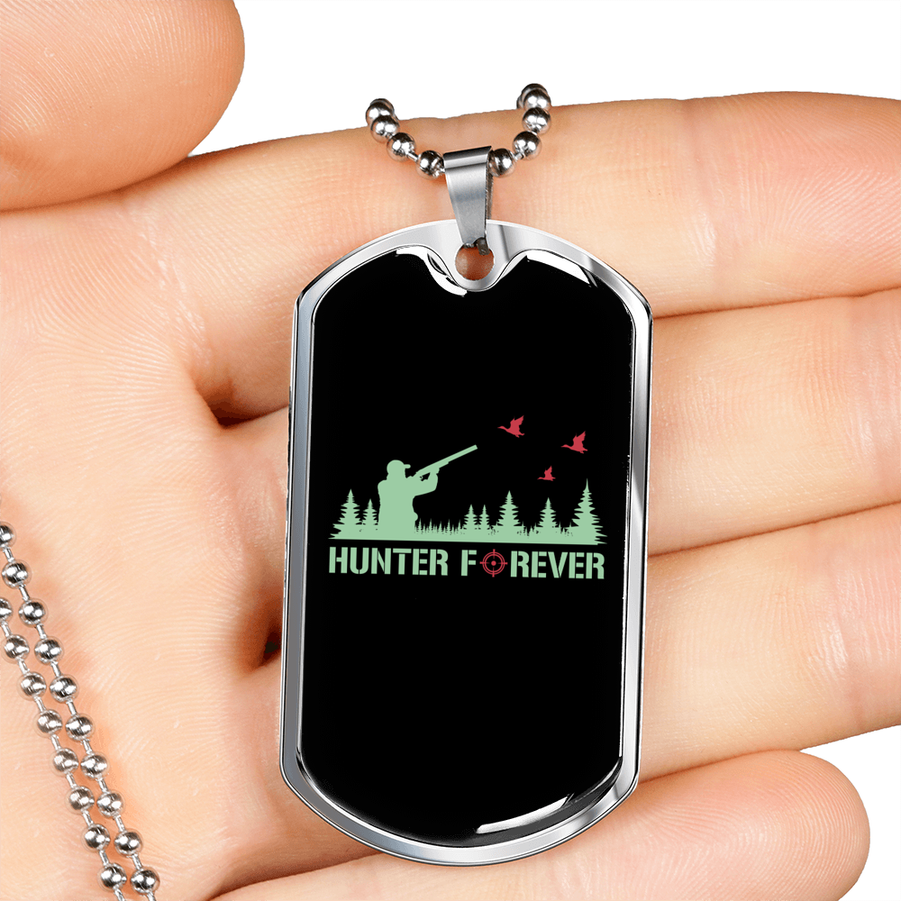 Hunter Forever Hunting Necklace Stainless Steel or 18k Gold Dog Tag 24"-Express Your Love Gifts