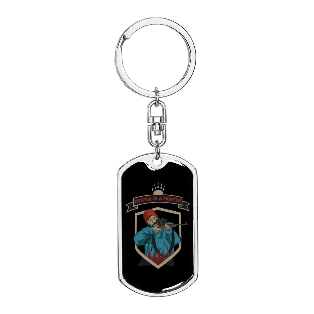 Hunter Is A Fighter Hunter'S Keychain Gift Stainless Steel or 18k Gold Dog Tag Keyring-Express Your Love Gifts