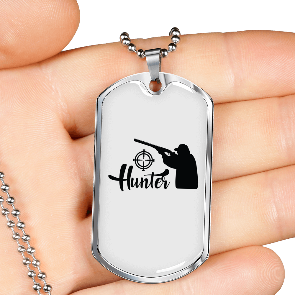 Hunter Man Necklace Stainless Steel or 18k Gold Dog Tag 24" Chain-Express Your Love Gifts