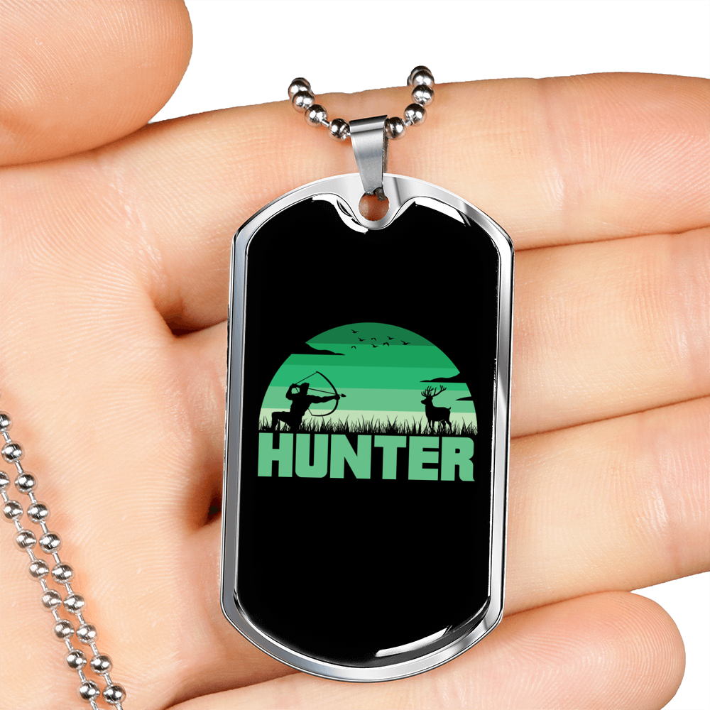 Hunter Necklace Stainless Steel or 18k Gold Dog Tag 24" Chain-Express Your Love Gifts