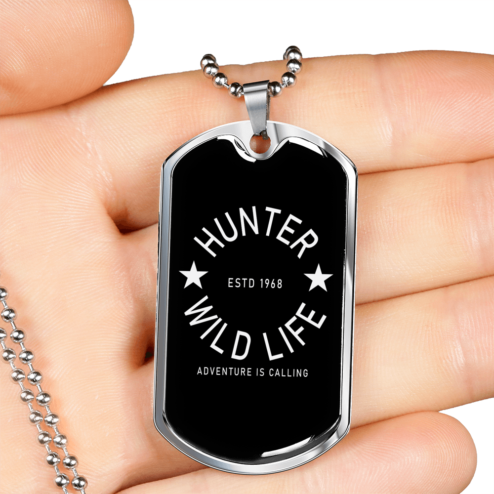 Hunter Wild Life Necklace Stainless Steel or 18k Gold Dog Tag 24" Chain-Express Your Love Gifts