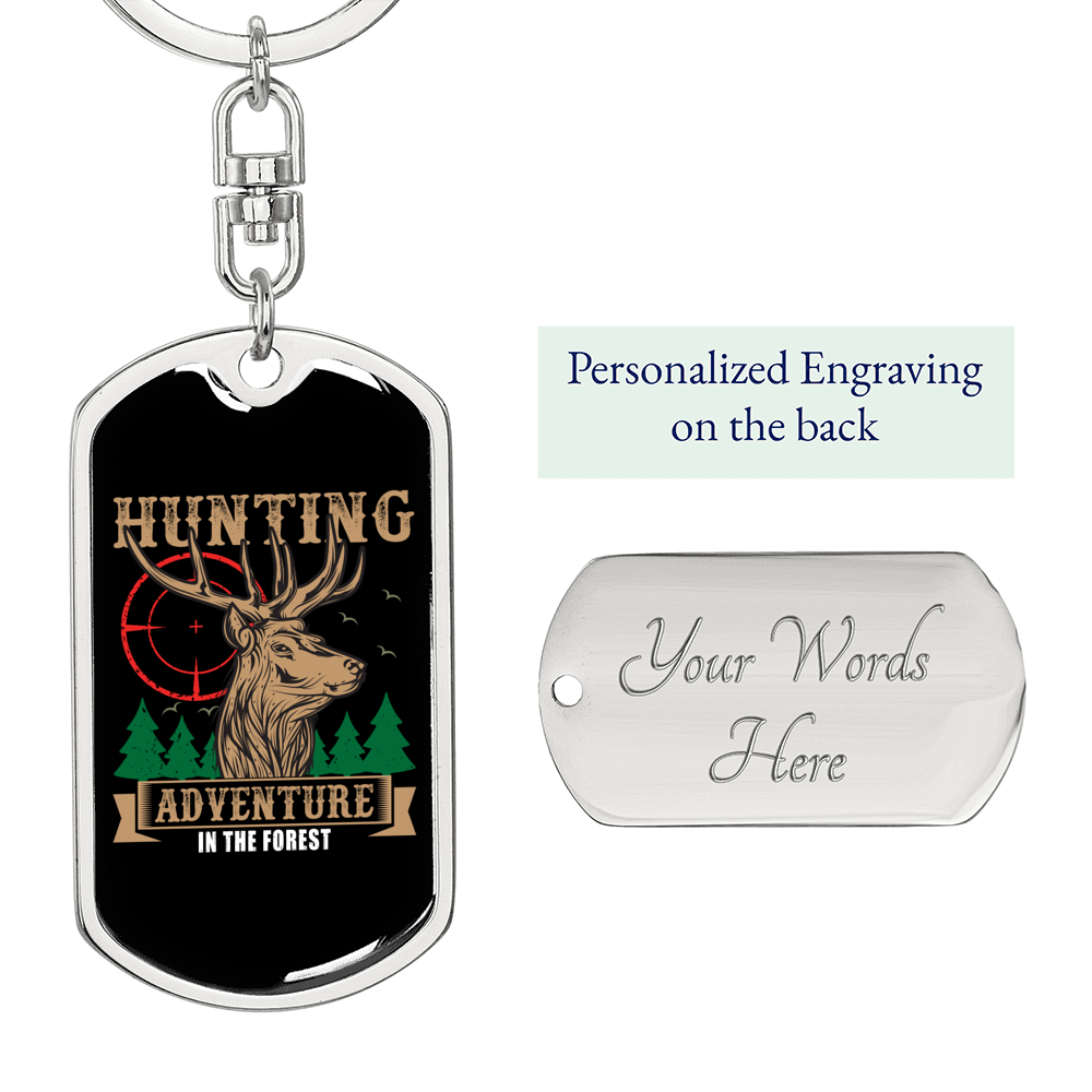 Hunting Adventure Keychain Stainless Steel or 18k Gold Dog Tag Keyring-Express Your Love Gifts