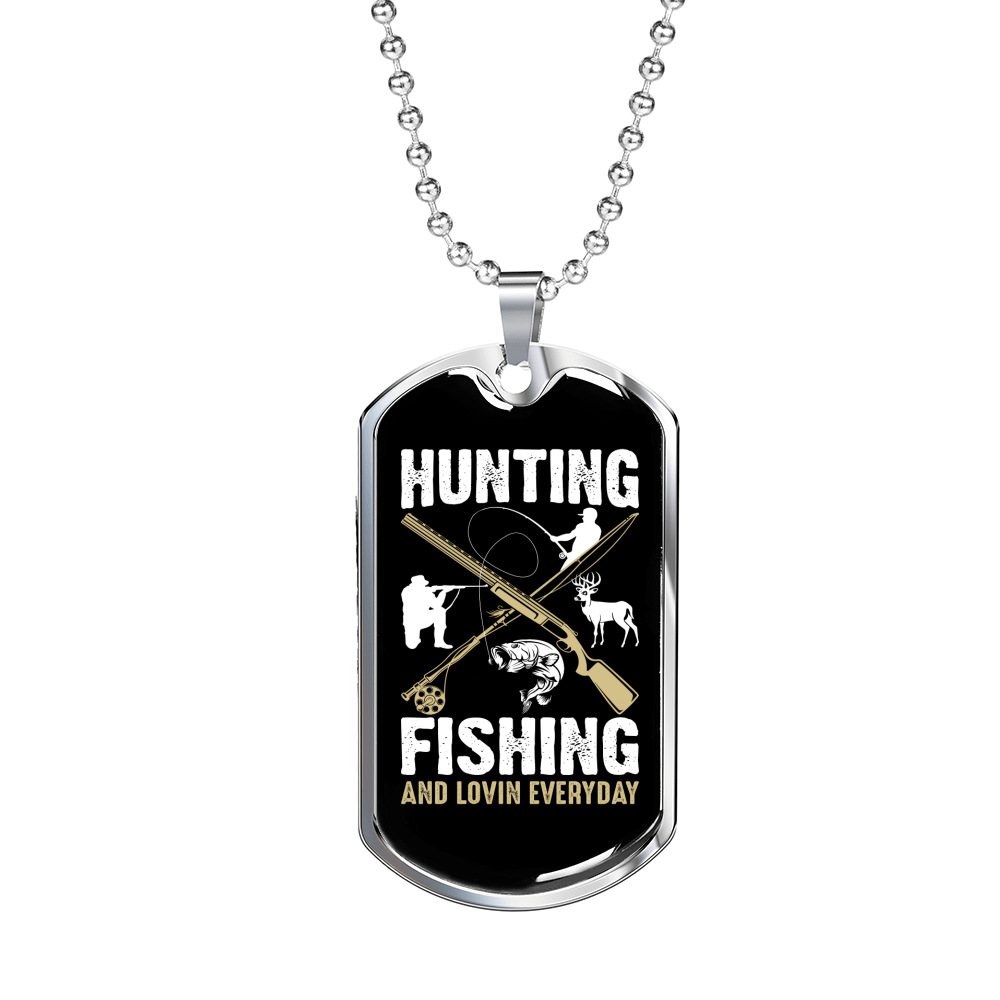 Hunting & Fishing Everyday Necklace Stainless Steel or 18k Gold Dog Tag 24" Chain-Express Your Love Gifts