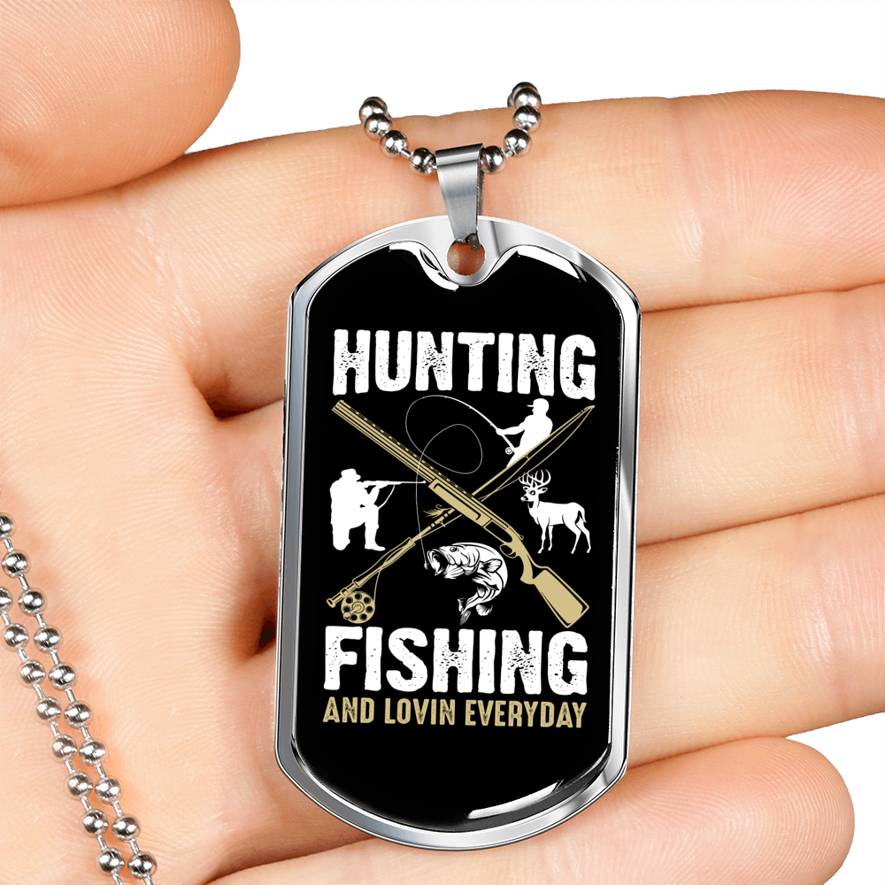 Hunting & Fishing Everyday Necklace Stainless Steel or 18k Gold Dog Tag 24" Chain-Express Your Love Gifts