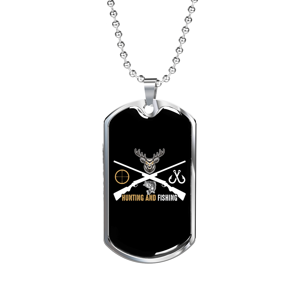 Hunting And Fishing Necklace Stainless Steel or 18k Gold Dog Tag 24" Chain-Express Your Love Gifts