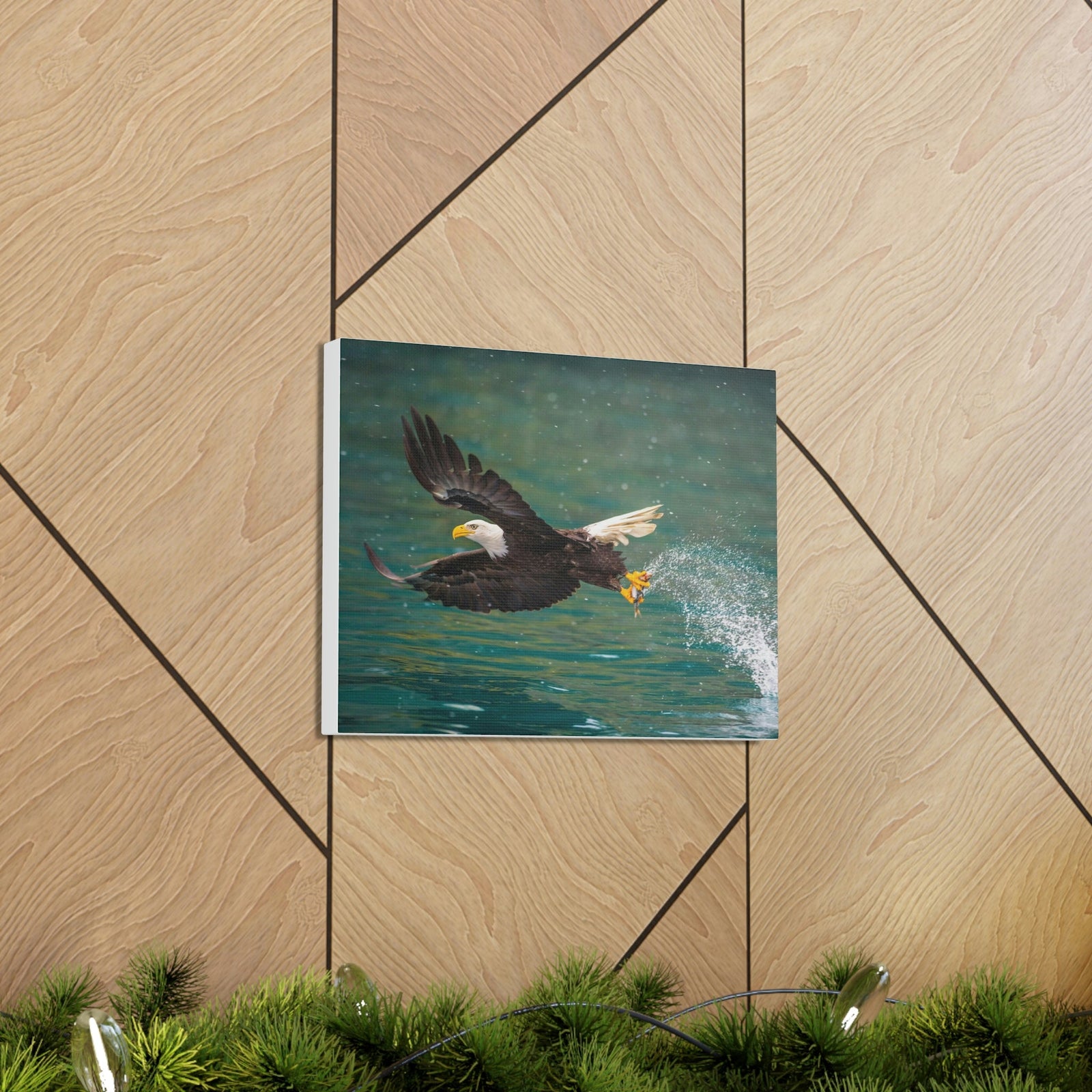 Scripture Walls Hunting Bald Eagle Swooping to Catch Fish Print Animal Wall Art Wildlife Canvas Prints Wall Art Ready to Hang Unframed-Express Your Love Gifts