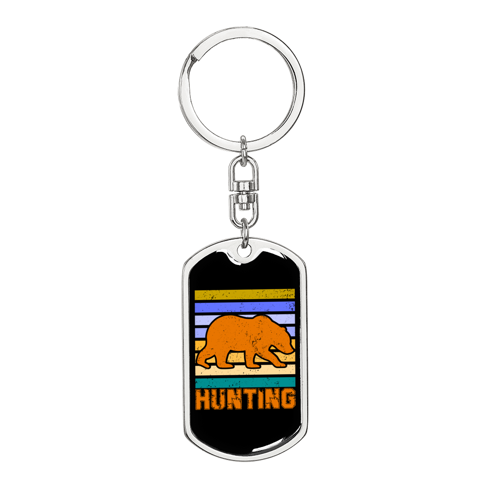 Hunting Bear Keychain Stainless Steel or 18k Gold Dog Tag Keyring-Express Your Love Gifts