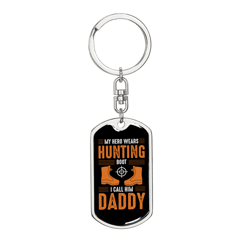 Hunting Boot Hero Daddy Keychain Stainless Steel or 18k Gold Dog Tag Keyring-Express Your Love Gifts