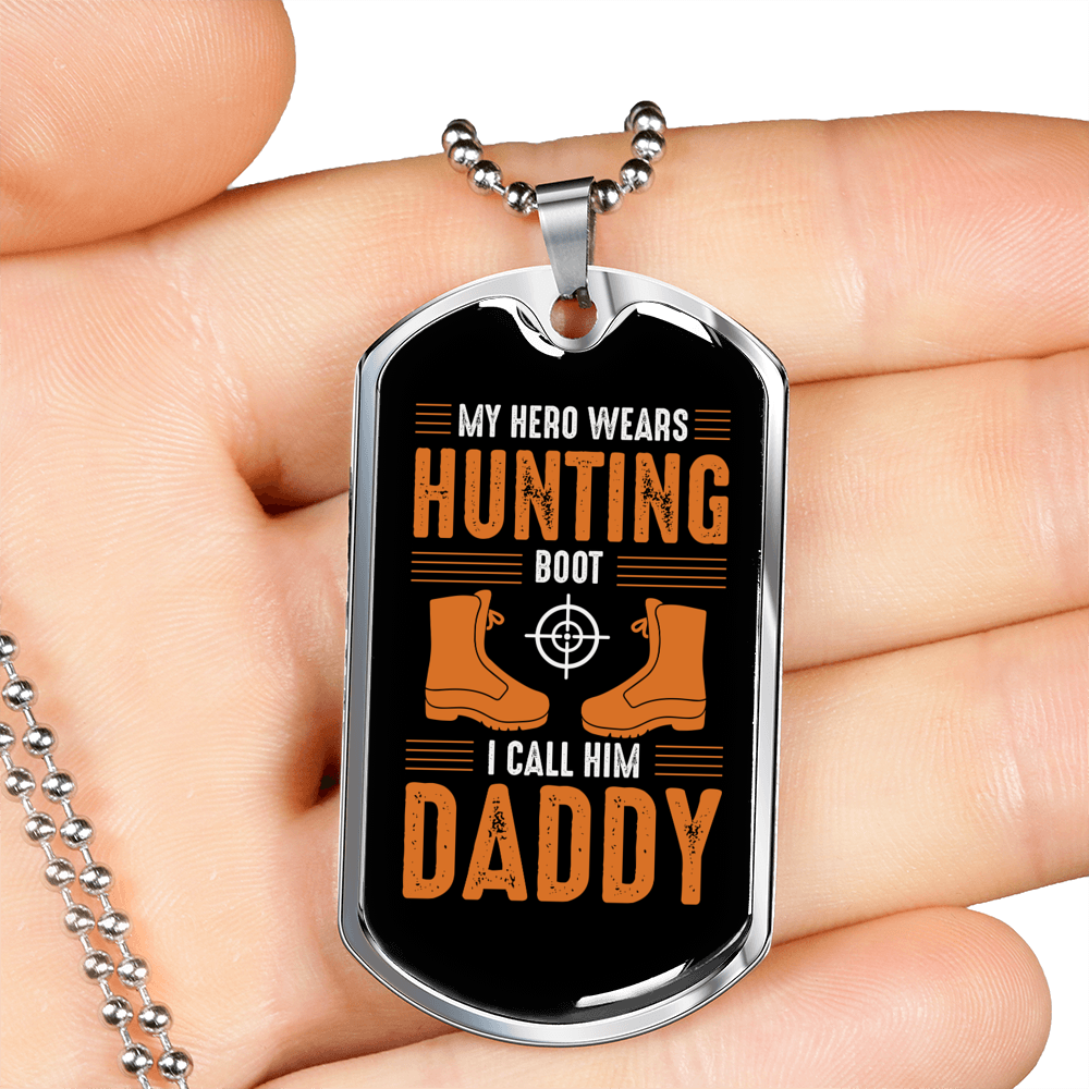 Hunting Boot Hero Daddy Necklace Stainless Steel or 18k Gold Dog Tag 24" Chain-Express Your Love Gifts
