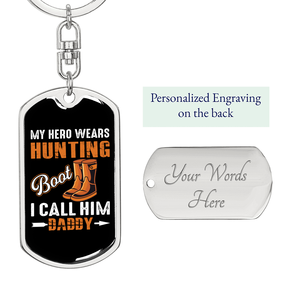 Hunting Boot Hero Keychain Stainless Steel or 18k Gold Dog Tag Keyring-Express Your Love Gifts
