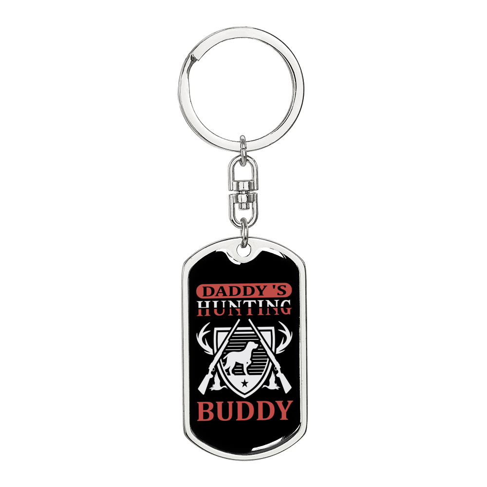 Hunting Buddy Dog And Guns Keychain Stainless Steel or 18k Gold Dog Tag Keyring-Express Your Love Gifts