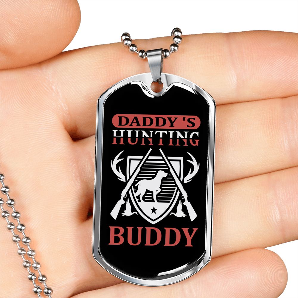 Hunting Buddy Dog And Guns Necklace Stainless Steel or 18k Gold Dog Tag 24" Chain-Express Your Love Gifts