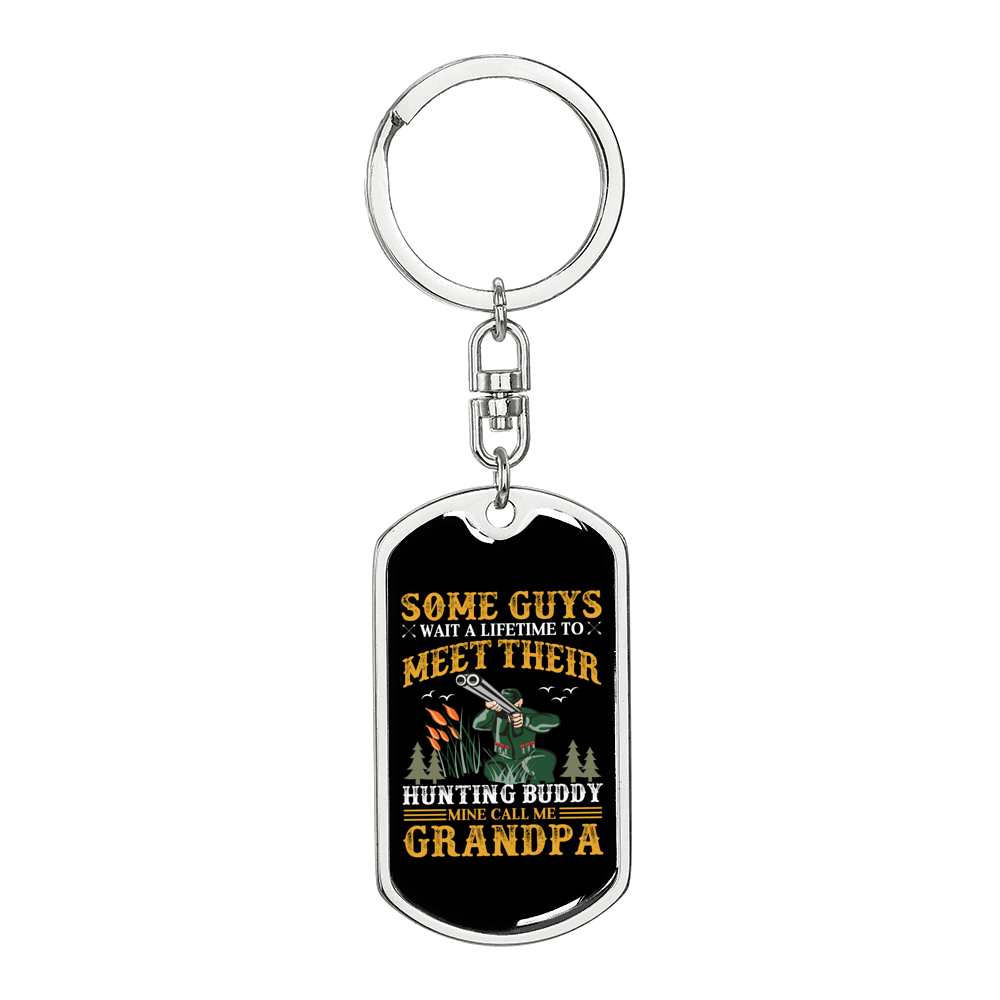 Hunting Buddy Grandpa Keychain Stainless Steel or 18k Gold Dog Tag Keyring-Express Your Love Gifts