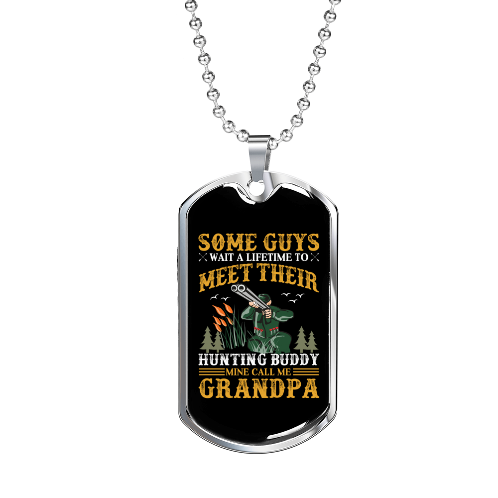 Hunting Buddy Grandpa Necklace Stainless Steel or 18k Gold Dog Tag 24" Chain-Express Your Love Gifts