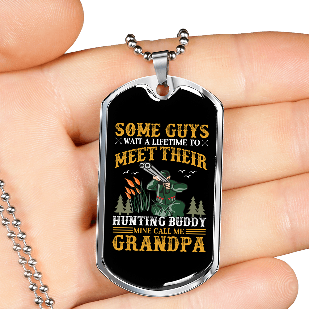 Hunting Buddy Grandpa Necklace Stainless Steel or 18k Gold Dog Tag 24" Chain-Express Your Love Gifts
