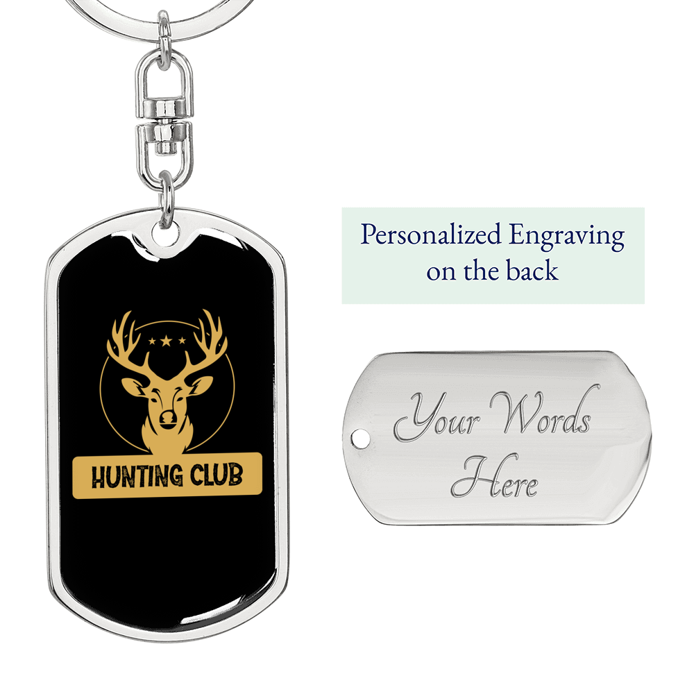 Hunting Club Keychain Stainless Steel or 18k Gold Dog Tag Keyring-Express Your Love Gifts