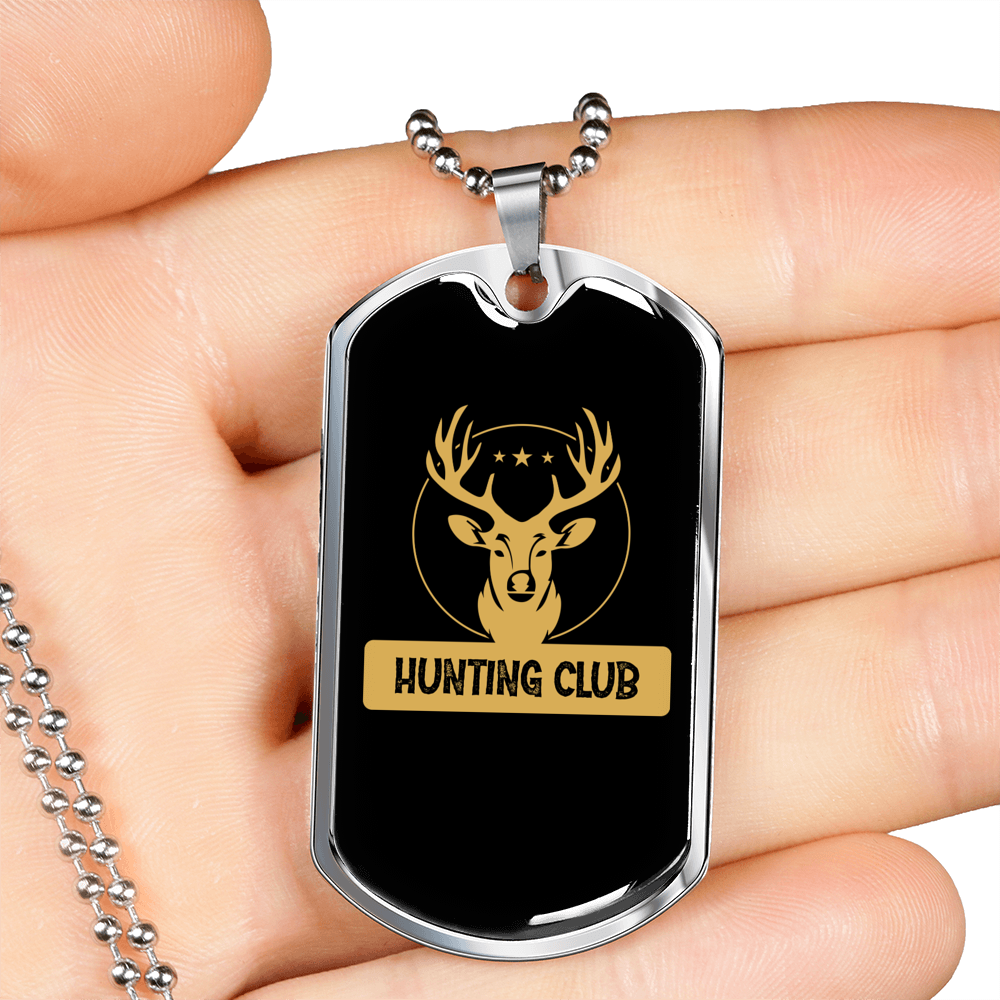 Hunting Club Necklace Stainless Steel or 18k Gold Dog Tag 24" Chain-Express Your Love Gifts