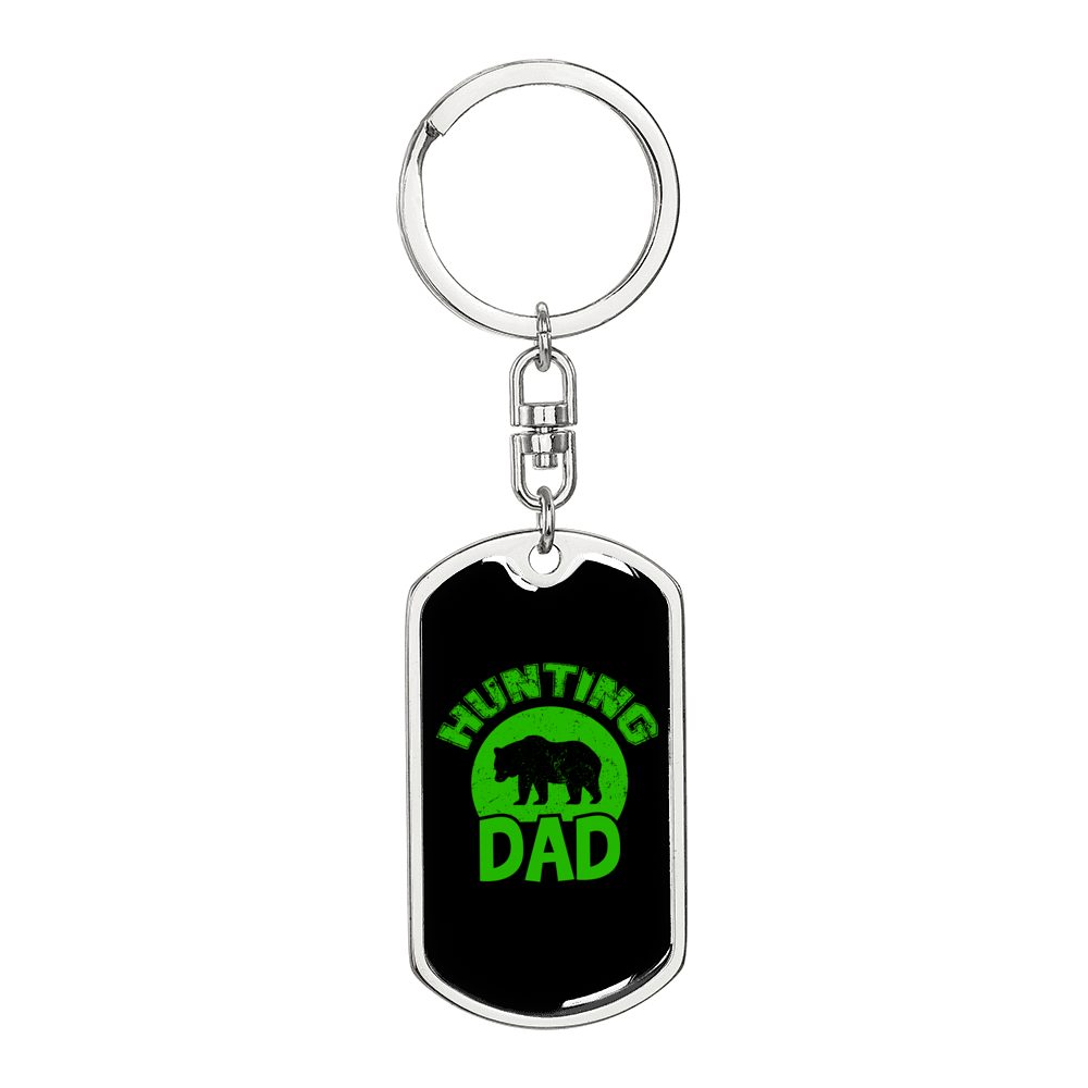 Hunting Dad Green Keychain Stainless Steel or 18k Gold Dog Tag Keyring-Express Your Love Gifts