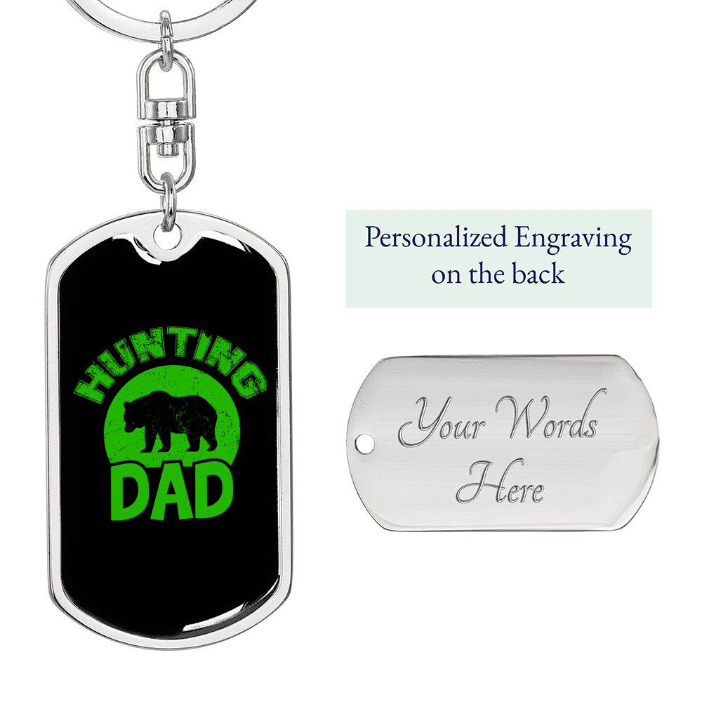 Hunting Dad Green Keychain Stainless Steel or 18k Gold Dog Tag Keyring-Express Your Love Gifts