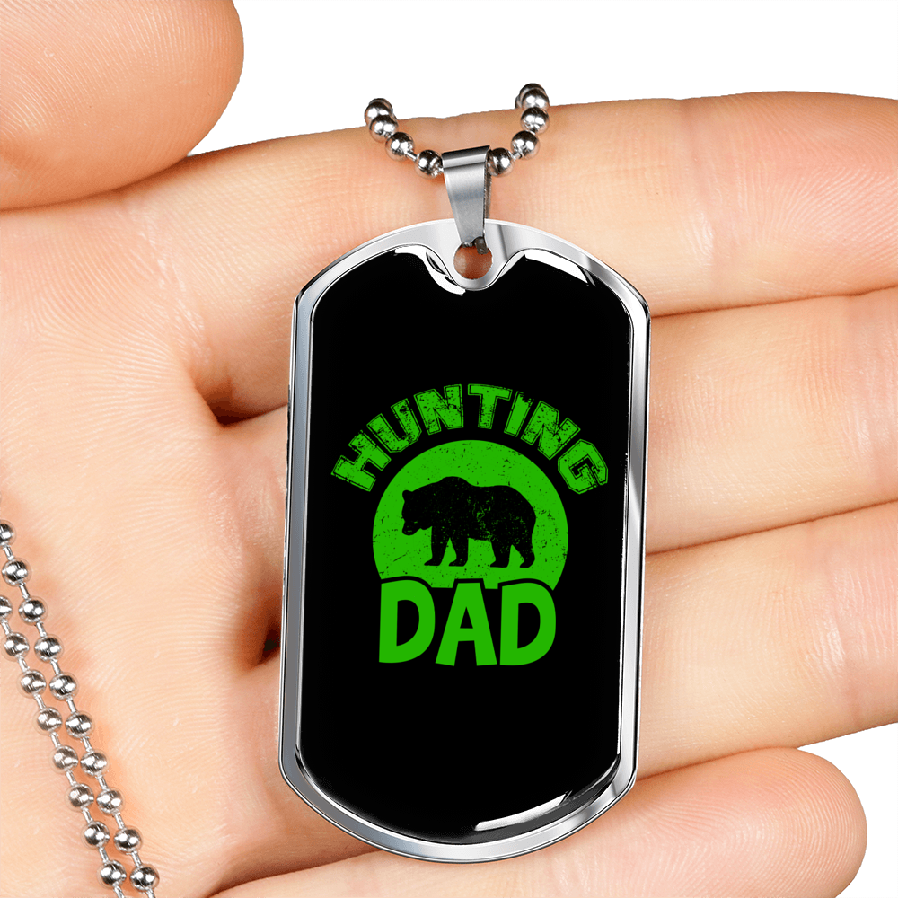 Hunting Dad Necklace Stainless Steel or 18k Gold Dog Tag 24"-Express Your Love Gifts