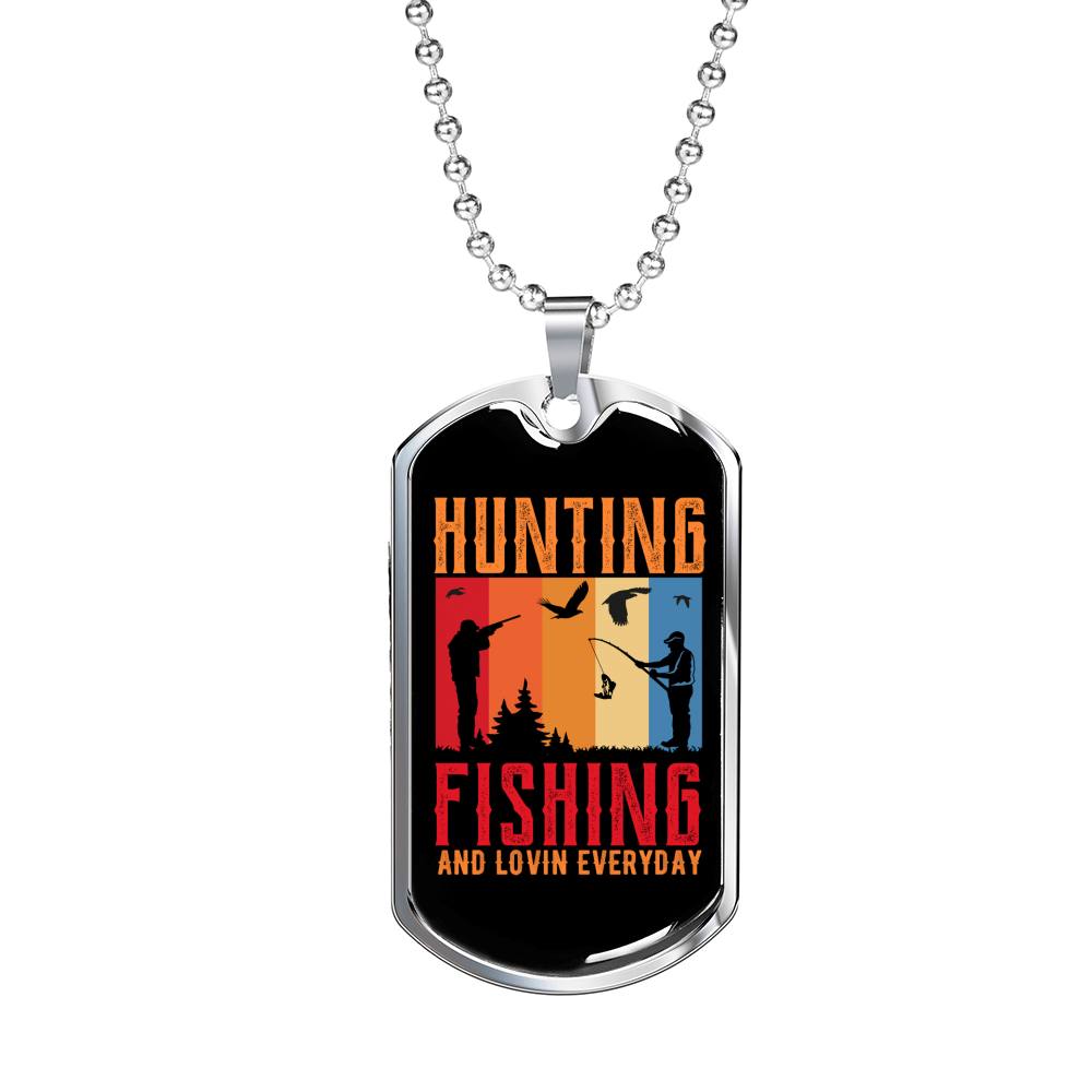 Hunting Fishing Necklace Stainless Steel or 18k Gold Dog Tag 24" Chain-Express Your Love Gifts