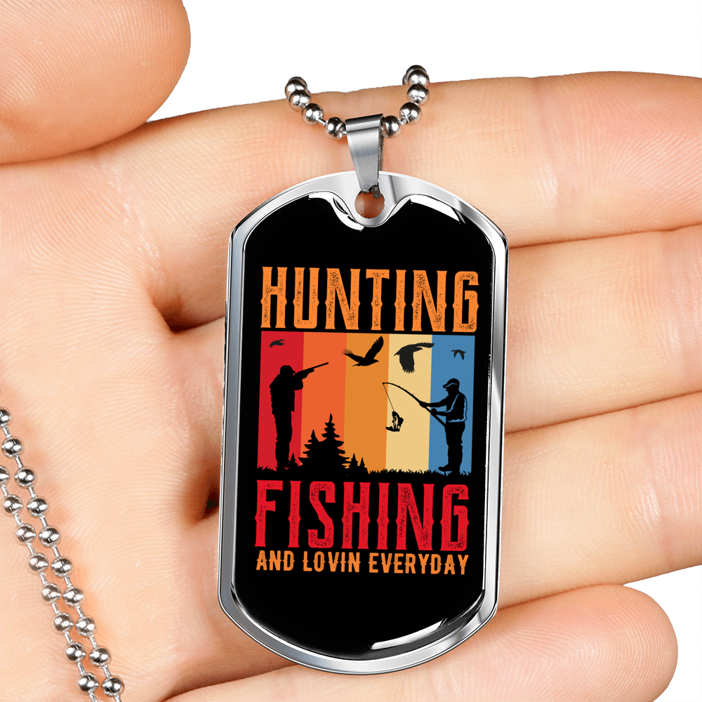 Hunting Fishing Necklace Stainless Steel or 18k Gold Dog Tag 24" Chain-Express Your Love Gifts