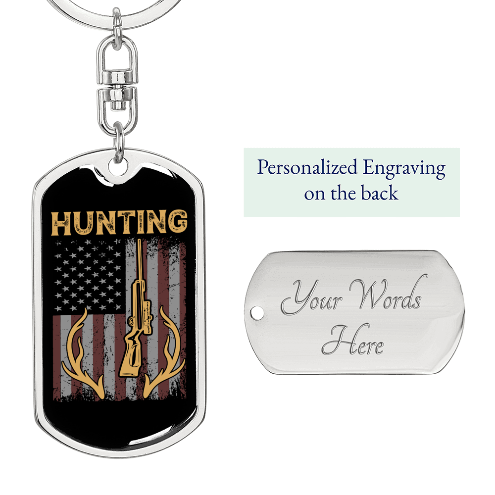Hunting Flag Guns And Antlers Keychain Stainless Steel or 18k Gold Dog Tag Keyring-Express Your Love Gifts