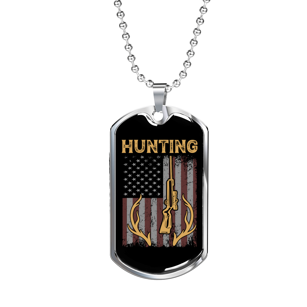 Hunting Flag Guns And Antlers Necklace Stainless Steel or 18k Gold Dog Tag 24" Chain-Express Your Love Gifts