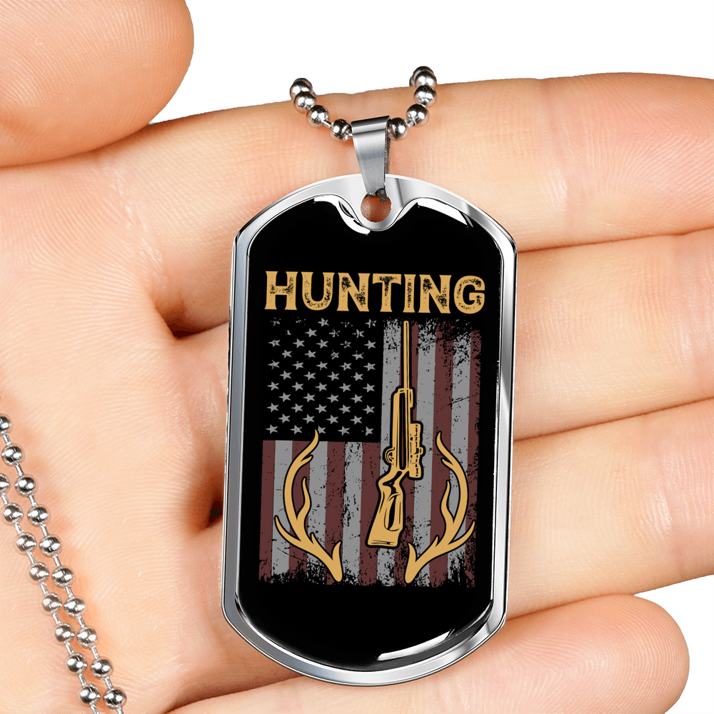 Hunting Flag Guns And Antlers Necklace Stainless Steel or 18k Gold Dog Tag 24" Chain-Express Your Love Gifts