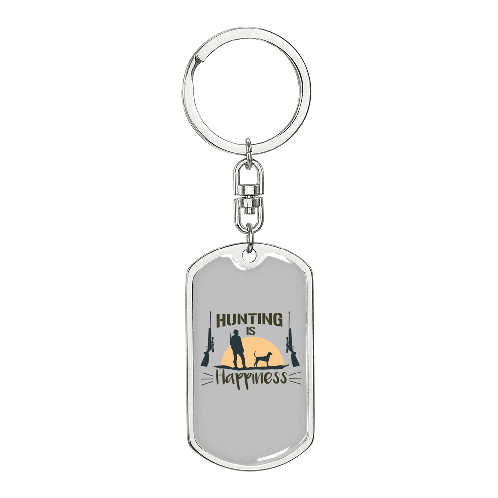 Hunting Is Happiness Hunter'S Keychain Stainless Steel or 18k Gold Dog Tag Keyring-Express Your Love Gifts