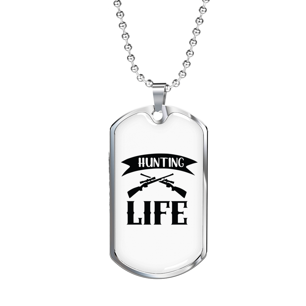 Hunting Is Life Necklace Stainless Steel or 18k Gold Dog Tag 24" Chain-Express Your Love Gifts