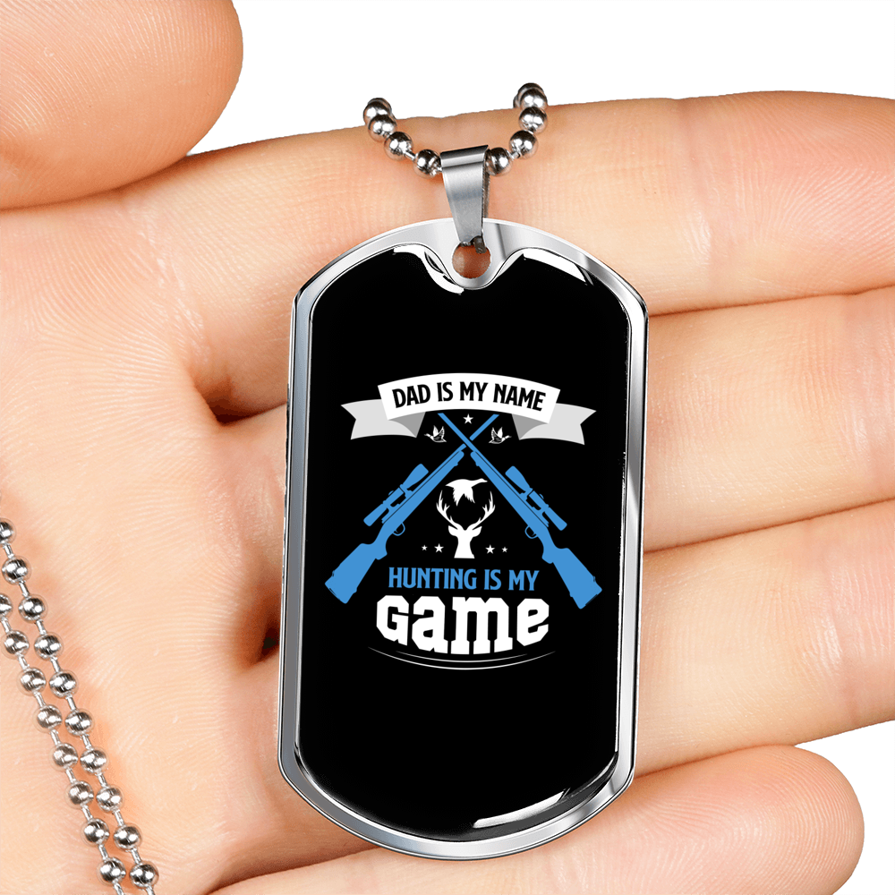 Hunting Is My Game Necklace Stainless Steel or 18k Gold Dog Tag 24" Chain-Express Your Love Gifts