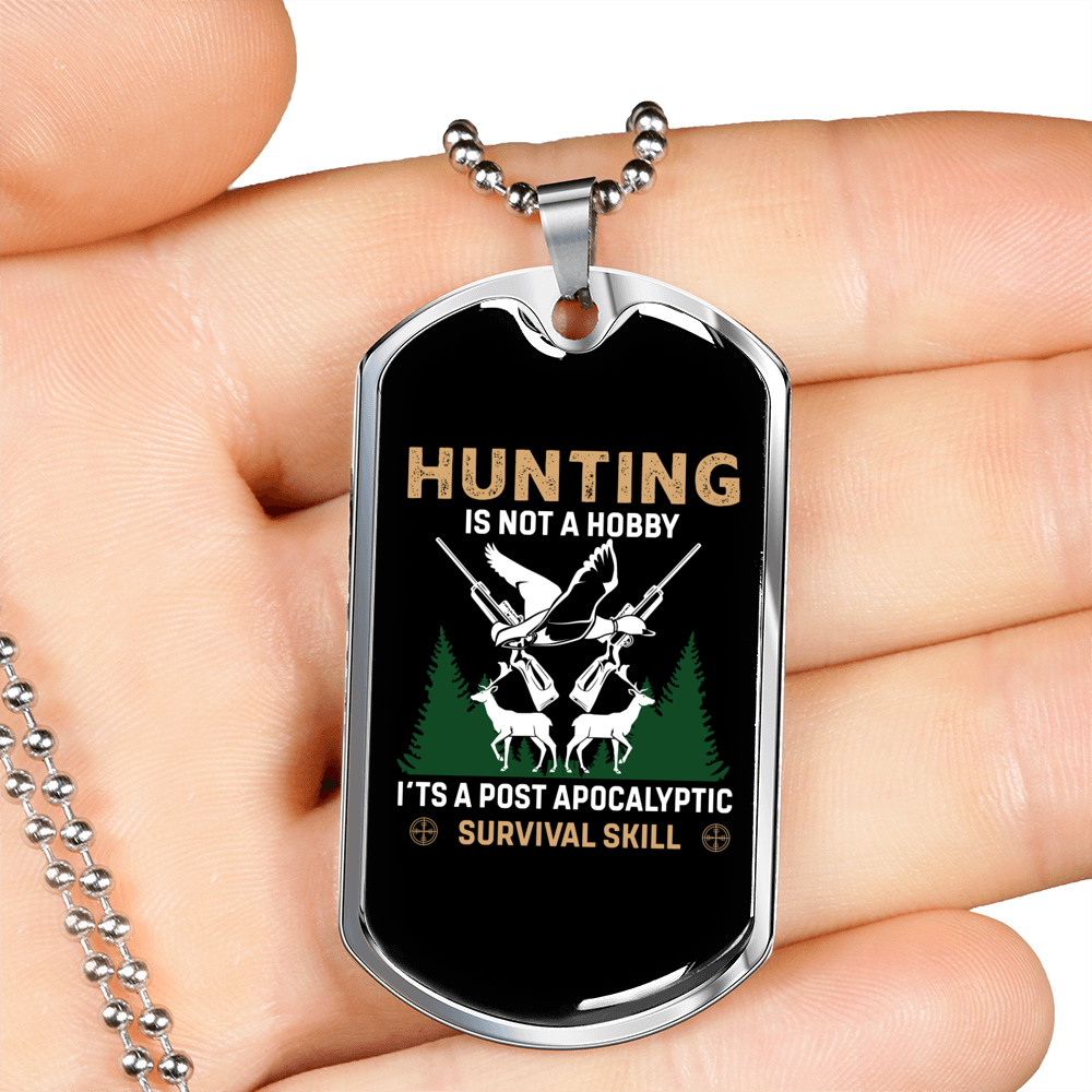 Hunting Is Survival Skill Necklace Stainless Steel or 18k Gold Dog Tag 24" Chain-Express Your Love Gifts