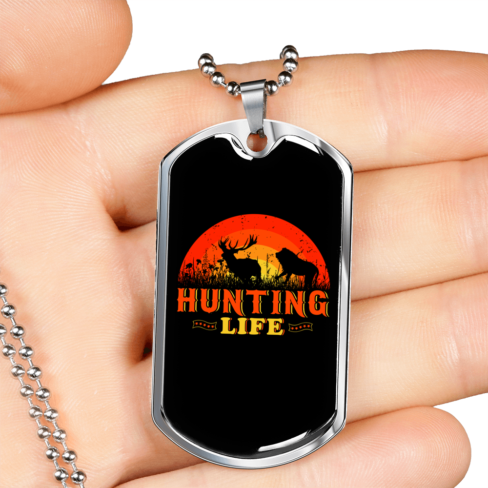 Hunting Life Necklace Stainless Steel or 18k Gold Dog Tag 24" Chain-Express Your Love Gifts