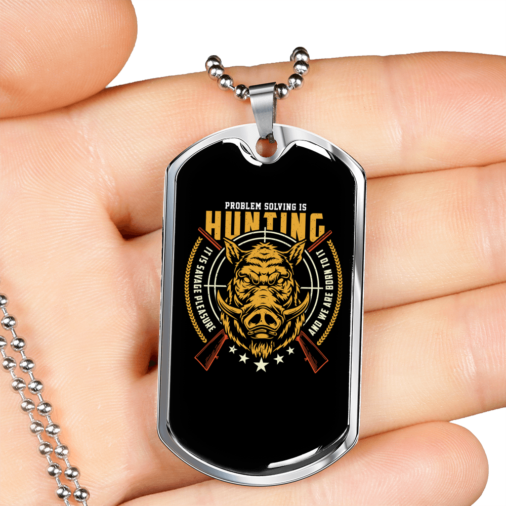 Hunting Problem Solving Necklace Stainless Steel or 18k Gold Dog Tag 24" Chain-Express Your Love Gifts