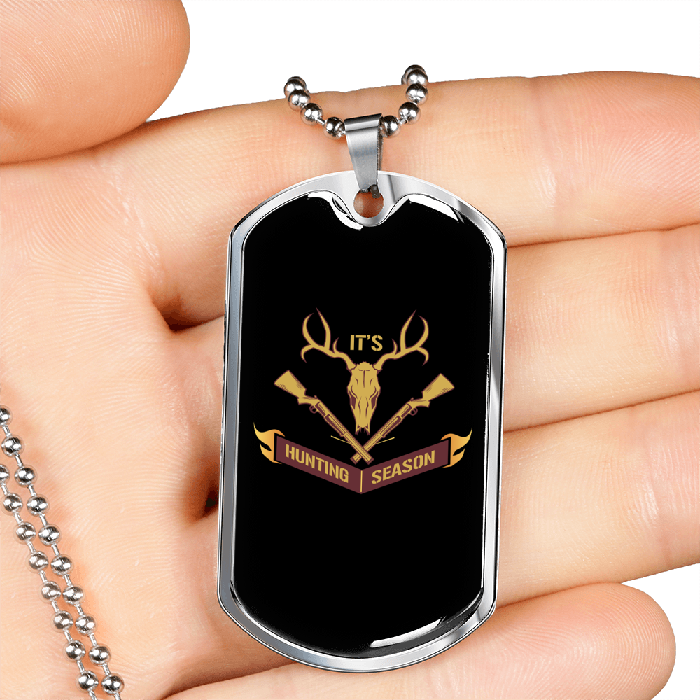 Hunting Season Necklace Stainless Steel or 18k Gold Dog Tag 24"-Express Your Love Gifts