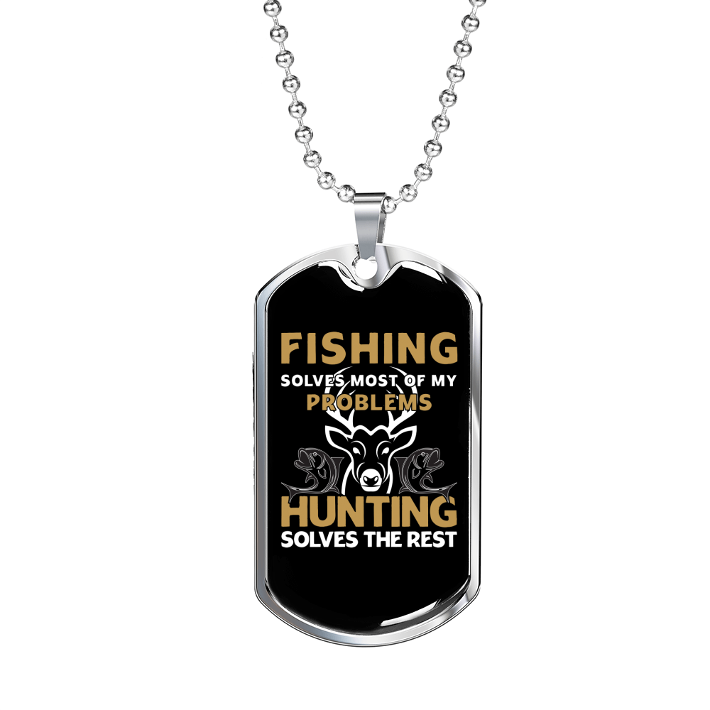 Hunting Solves The Problem Necklace Stainless Steel or 18k Gold Dog Tag 24" Chain-Express Your Love Gifts