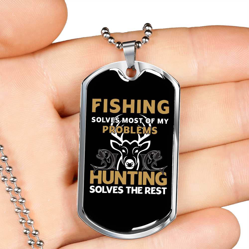 Hunting Solves The Problem Necklace Stainless Steel or 18k Gold Dog Tag 24" Chain-Express Your Love Gifts