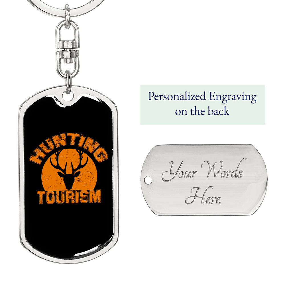 Hunting Tourism Antlers Keychain Stainless Steel or 18k Gold Dog Tag Keyring-Express Your Love Gifts