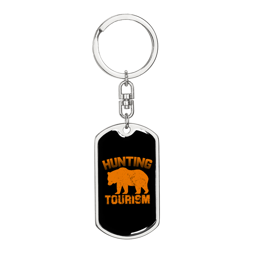 Hunting Tourism Bear Keychain Stainless Steel or 18k Gold Dog Tag Keyring-Express Your Love Gifts