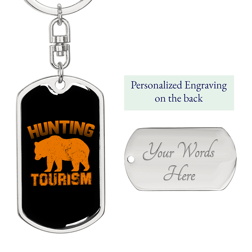 Hunting Tourism Bear Keychain Stainless Steel or 18k Gold Dog Tag Keyring-Express Your Love Gifts