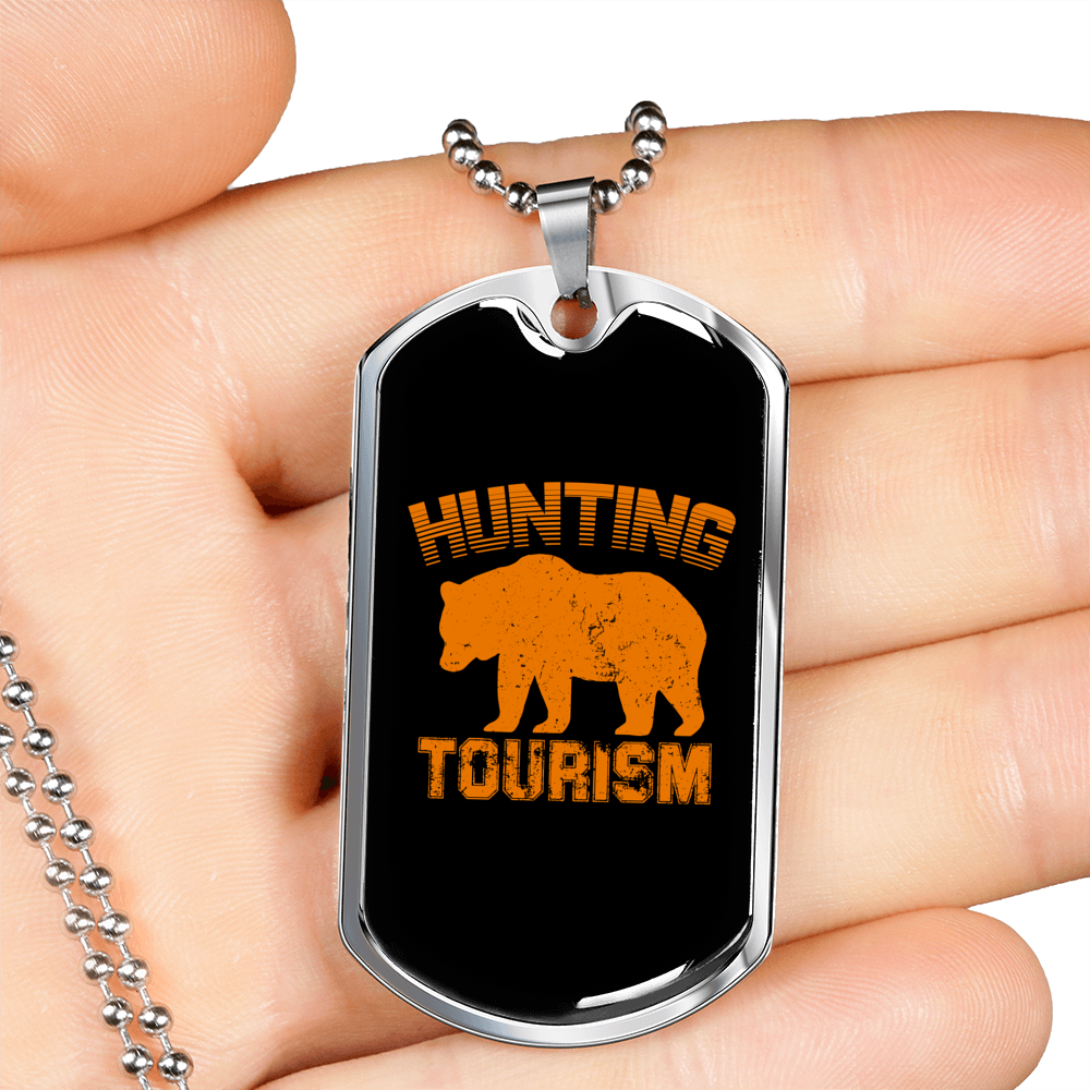 Hunting Tourism Bear Necklace Stainless Steel or 18k Gold Dog Tag 24"-Express Your Love Gifts