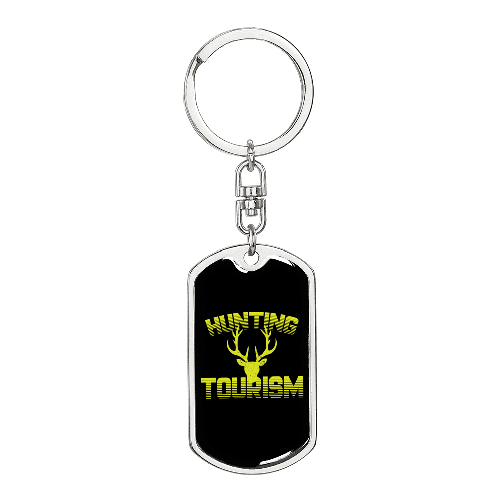 Hunting Tourism Deer Antlers Keychain Stainless Steel or 18k Gold Dog Tag Keyring-Express Your Love Gifts