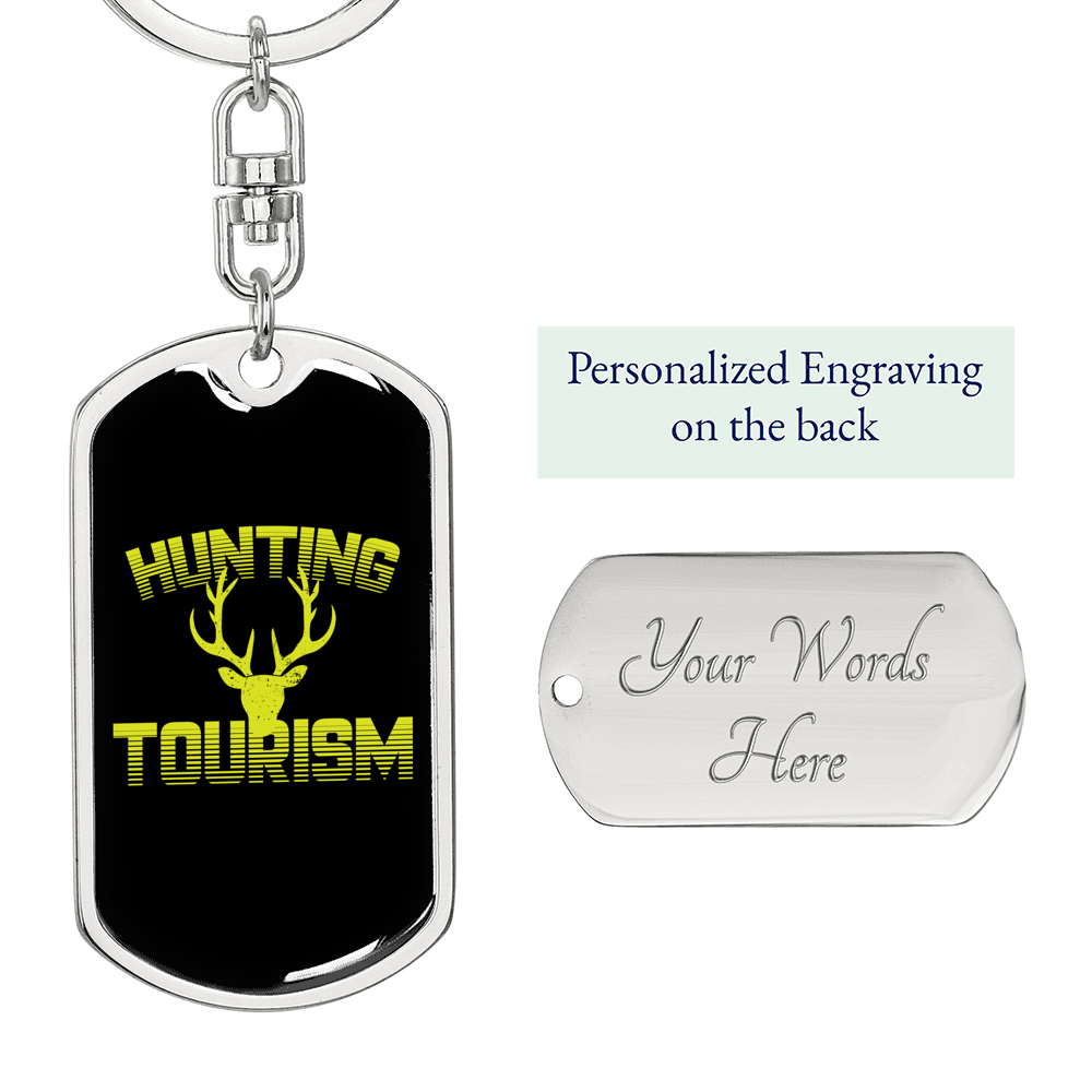 Hunting Tourism Deer Antlers Keychain Stainless Steel or 18k Gold Dog Tag Keyring-Express Your Love Gifts