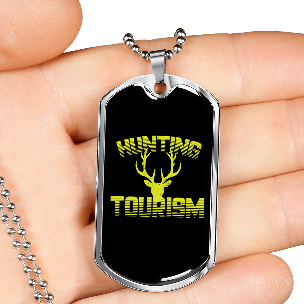 Hunting Tourism Deer Antlers Necklace Stainless Steel or 18k Gold Dog Tag 24"-Express Your Love Gifts