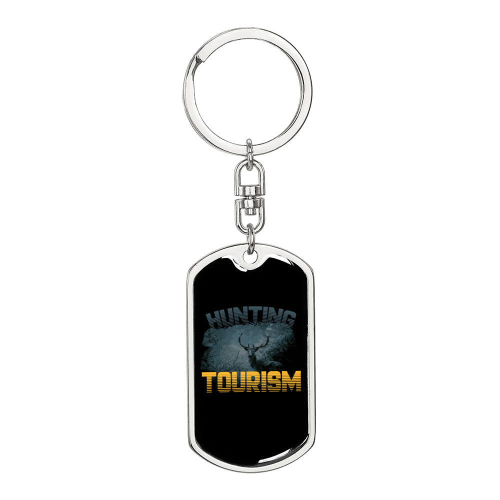 Hunting Tourism Deer Keychain Stainless Steel or 18k Gold Dog Tag Keyring-Express Your Love Gifts