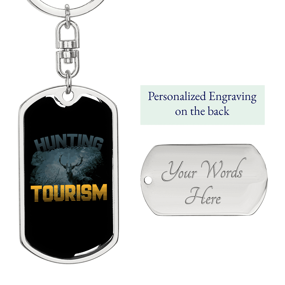 Hunting Tourism Deer Keychain Stainless Steel or 18k Gold Dog Tag Keyring-Express Your Love Gifts
