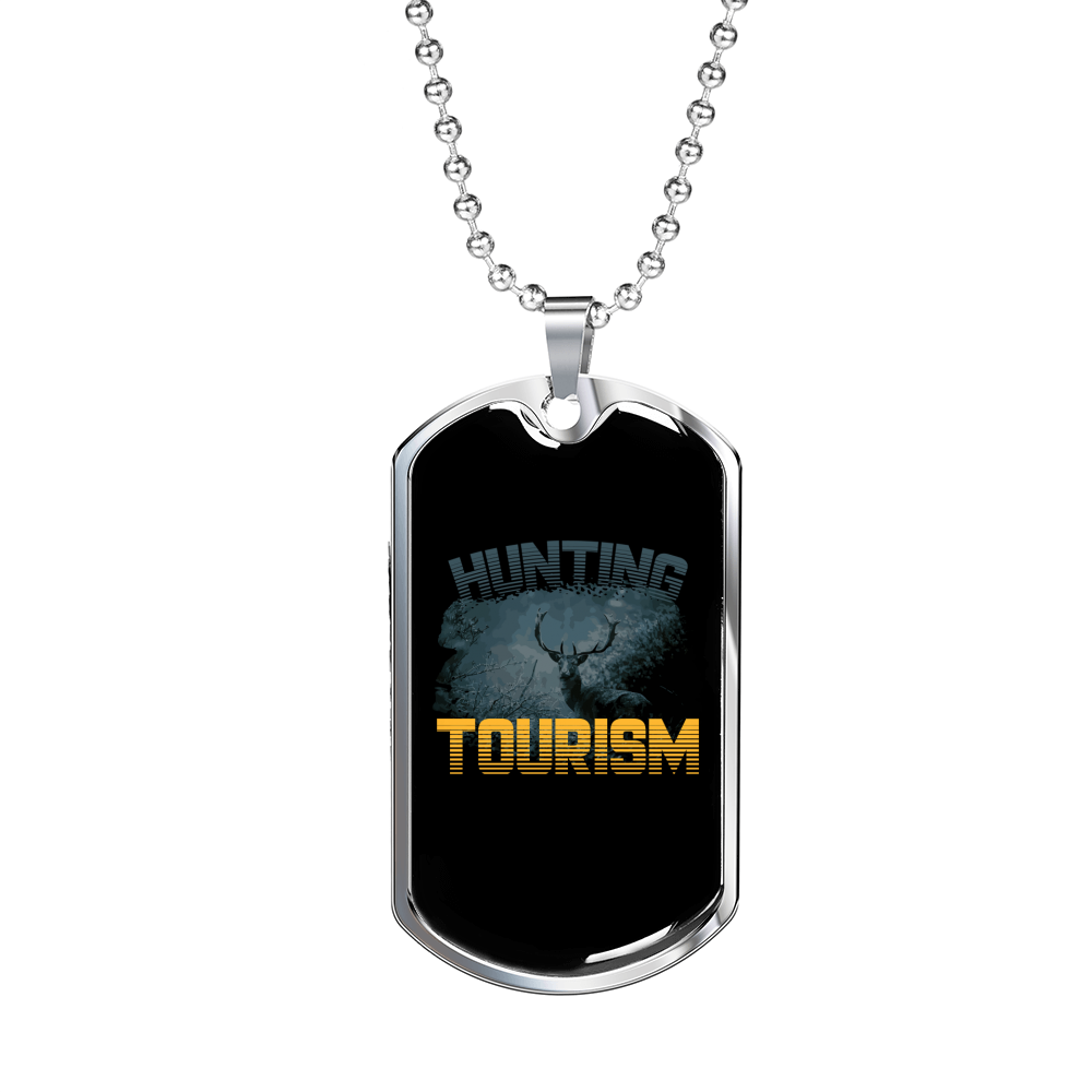 Hunting Tourism Deer Necklace Stainless Steel or 18k Gold Dog Tag 24"-Express Your Love Gifts